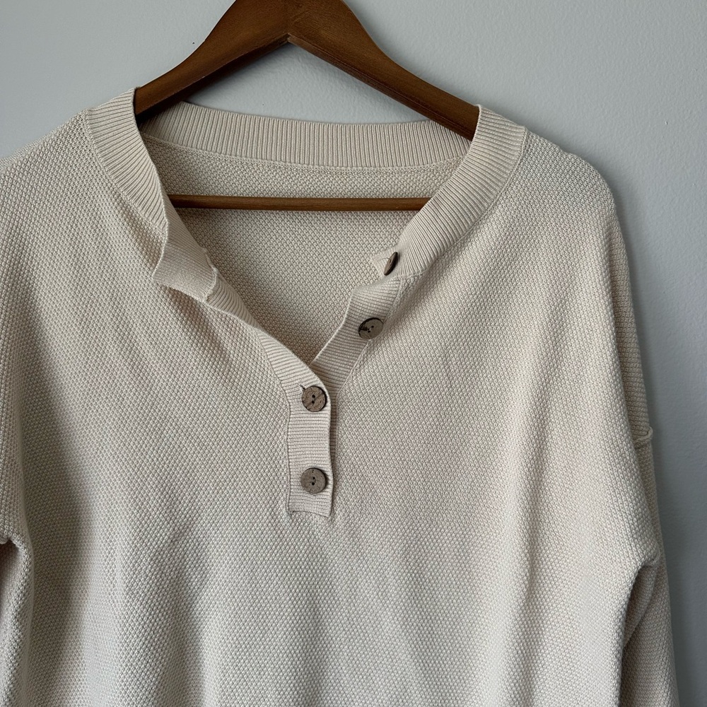 SHEIN Cream Buttoned Crew Neck Sweater